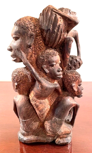 Vintage African Makonde Tanzania Tree of Life Ebony Wood Carved Sculpture 10" T