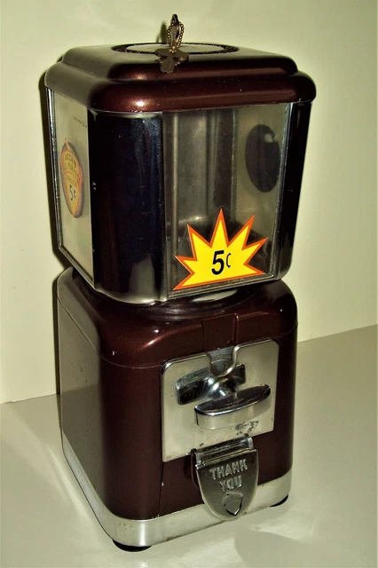 VINTAGE 1950'S ACORN Gumball Candy Vending Machine  with Keys and Tax License