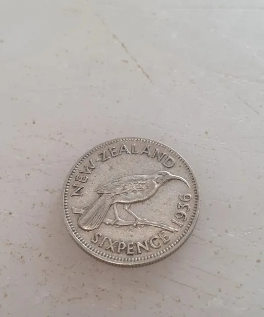 New Zealand 1936 Silver Six Pence Coin Predecimal