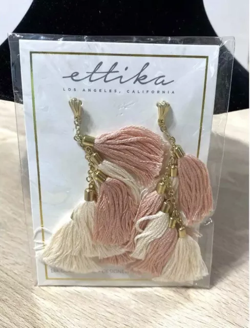 Ettika Blush & Pink Tassel 18 kt Gold Plated Pierced Earrings NEW