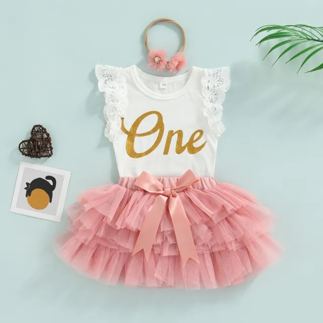 Girl's Baby First 1st Birthday Party Outfit Tutu Skirt Dress Headband Cake Smash