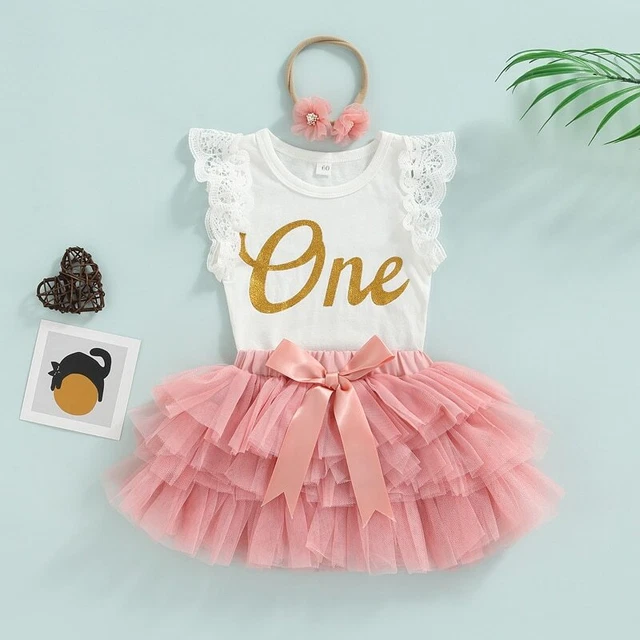 Girl's Baby First 1st Birthday Party Outfit Tutu Skirt Dress Headband Cake Smash