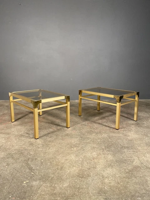 Pair Of 20th Century Anodized Brass Smoked Glass Side Tables