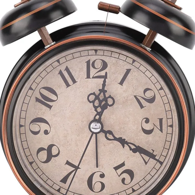 (Black)4Retro Mechanical Alarm Clock With Night Light Manual Wind Up Clock