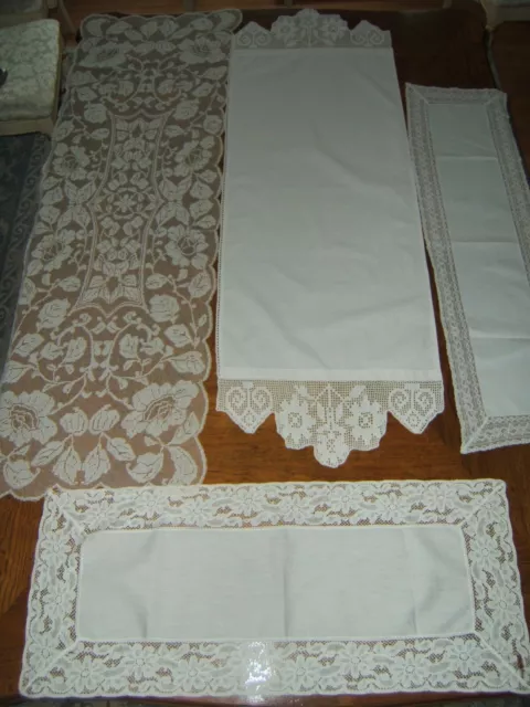 Vintage Lot of 4 Table Runners Dresser Scarf with Lace