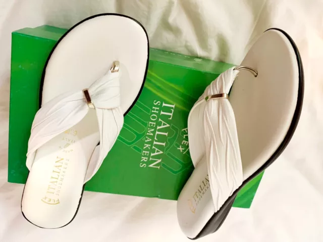 ITALIAN SHOEMAKERS Pleated Thong Sandal Leela White Size 6.5 NEW* IN BOX