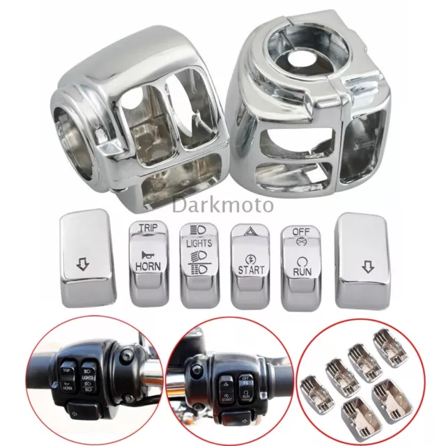 Chrome Hand Control Button Cap Kit Handlebar Switch Housings Cover For Harley