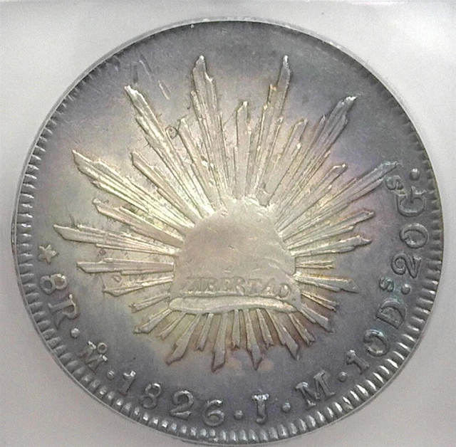 MEXICO ~ 1826-Mo,JM SILVER 8 REALES ~ ICG AU53 ~ KM# 377.10 ~ EXCELLENT TONING