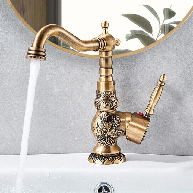 Bathroom Faucet Single Lever Basin Sink Mono Taps Antique Brass Waterfall Spout