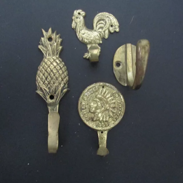 Antique/Vintage Rooster Coat/key Hook Pineapple, Indian Chief Head, 4 pieces