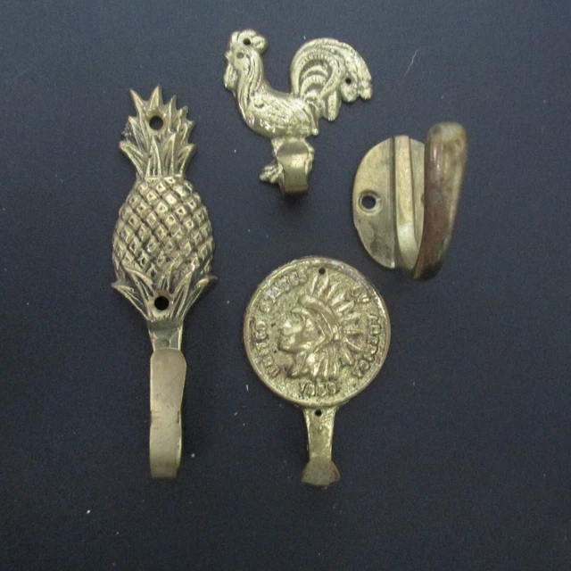 Antique/Vintage Rooster Coat/key Hook Pineapple, Indian Chief Head, 4 pieces