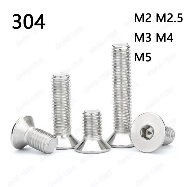 304 Stainless Steel Hex Socket Bolts Countersunk Head Screws M2 M2.5 M3 M4 M5