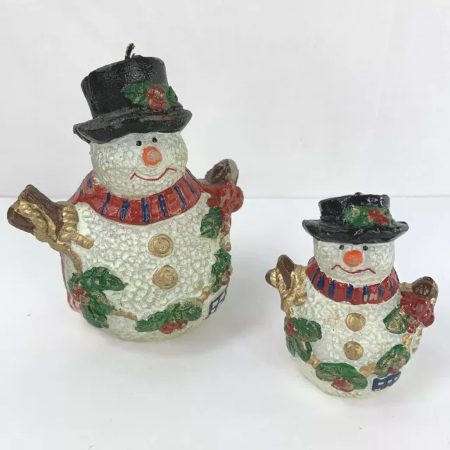 Lote de 2 defectos vintage de colección con velas de muñeco de nieve figura corona de 4 1/2