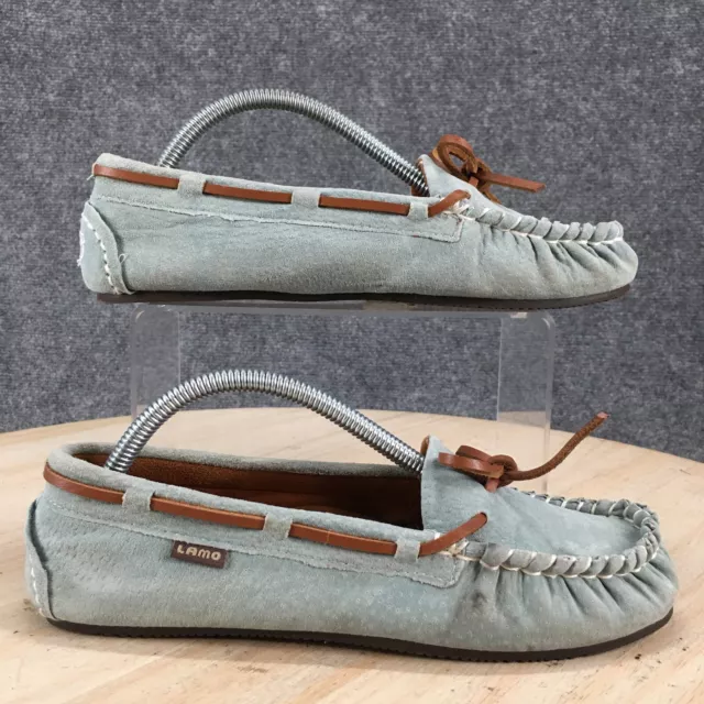 Lamo Slippers Womens 7 Moccasins Flats Slip On Blue Pig Suede Casual Tie Bow