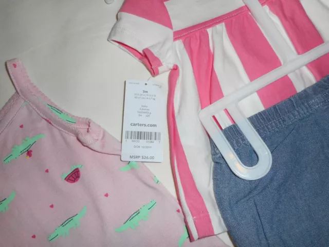 Carters 3-Piece Baby Infant Girl Shorts Set - Size 3 Months - New 3