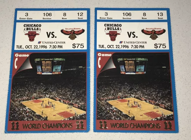 10/22/96 Atlanta Hawks vs Chicago Bulls United Center Ticket Stub Michael Jordan