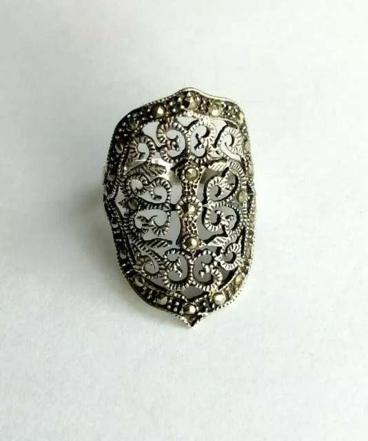 Ring antik Jugendstil mit Markasiten filigran 925 Silber Gr. 58 - 18,5 mm (1819)