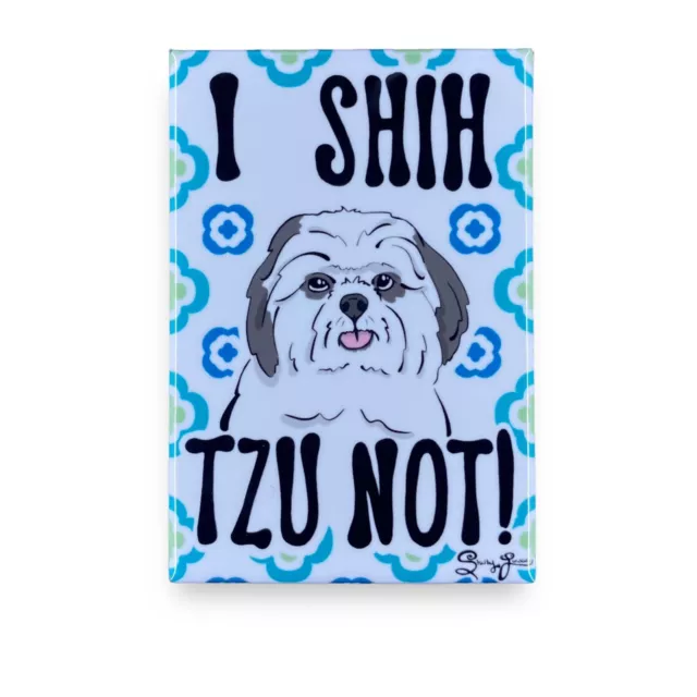 Funny Shih Tzu Magnet Retro Pet Portrait Decor Gift Handmade 2x3" black & white