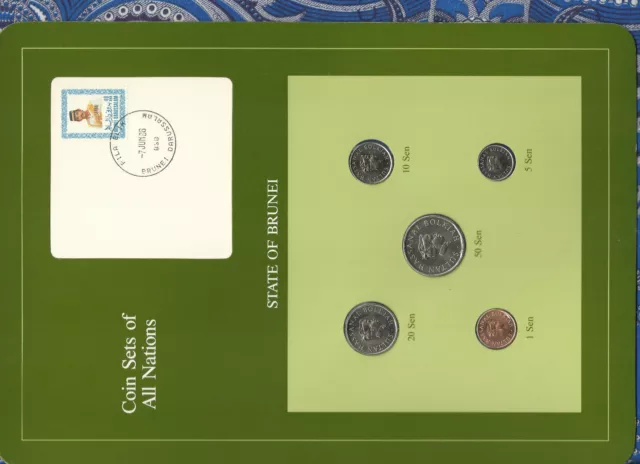 Coin Sets of All Nations Brunei w/card UNC 1,5,50 Sen 1988 10,20 Sen 1987