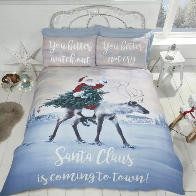 Rapport - Christmas Santa Claus Is Coming To Town Duvet Quilt Cover Bedding Set