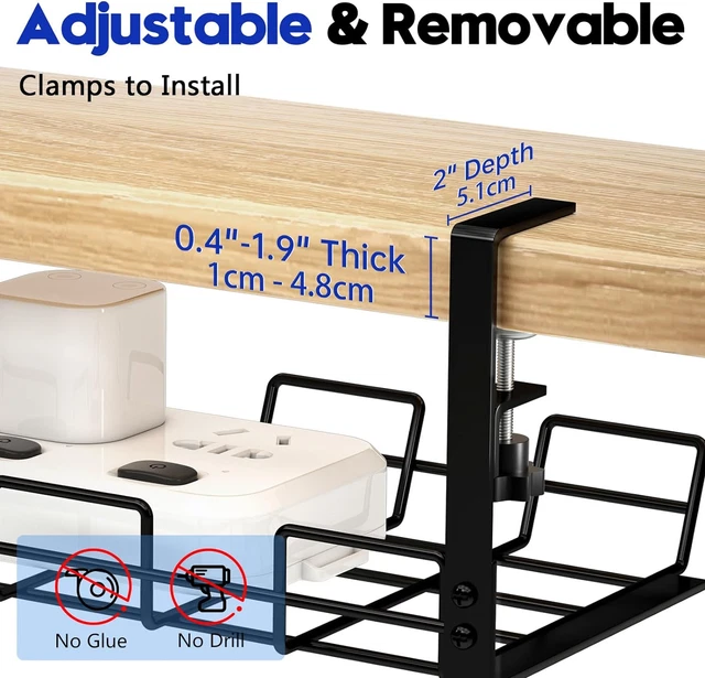 UNDER DESK CABLE Management Tray - 2 Pack Cable Racks under Desk Cable ...