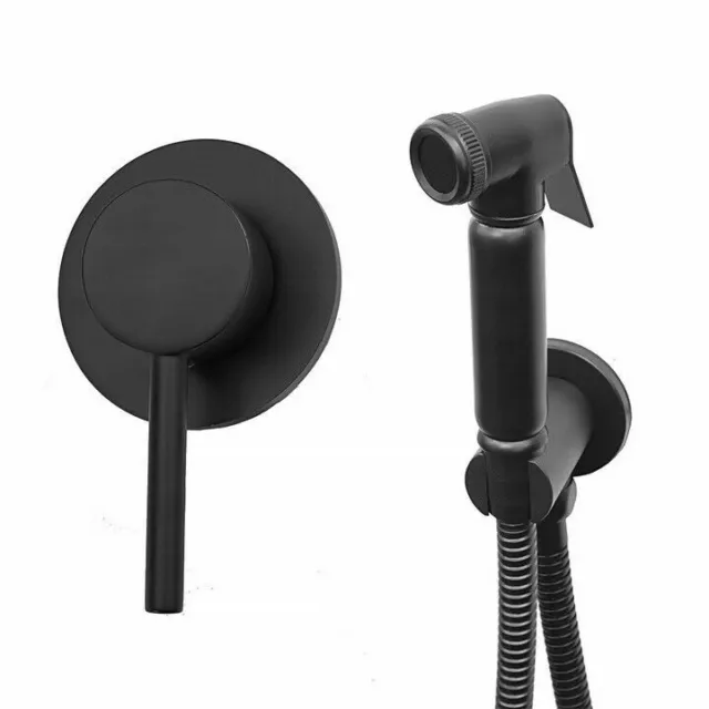 Black Bidet Tap Brass Concealed Mixer Handheld Diaper Sprayer Toilet Wall Mount