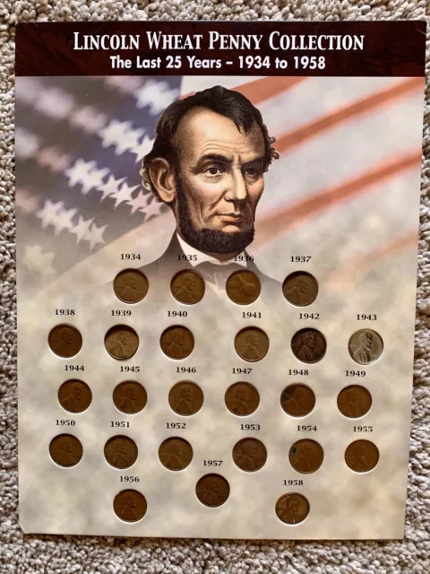 The Last 25 Years of Lincoln Wheat Penny Collection 1934-1958 Genuine US Coins