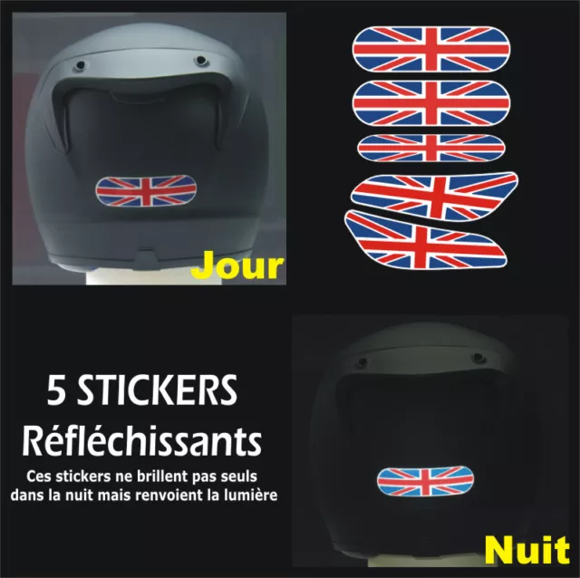 5 Stickers REFLECHISSANTS pour CASQUE - Union-Jack Triumph Street Speed Triple