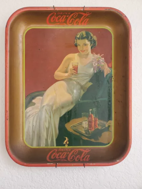 Vintage Coca Cola Serving Tray ORIGINAL 1936 Metal Platter Coke Soda w/Flaws