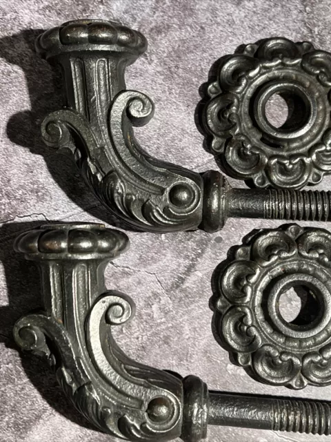 Antique French Alsace Door Closet Cellar Gate Cast Bronze Handles Wall Hooks