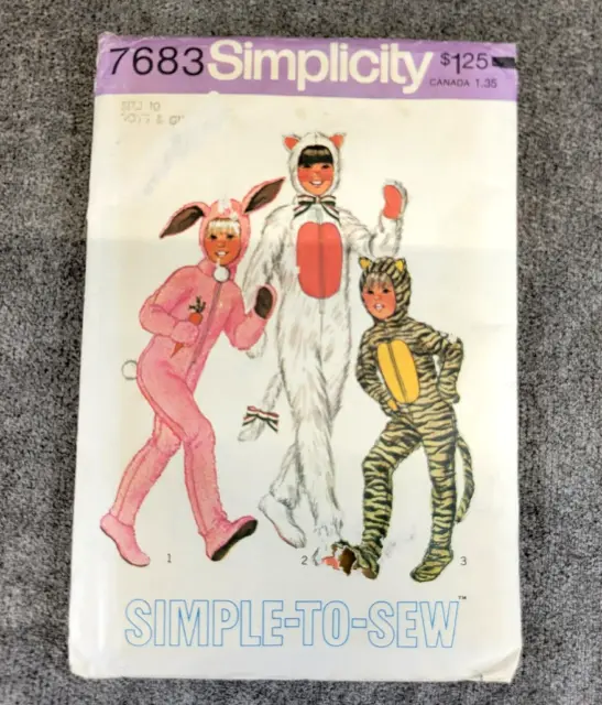 Vintage 70s Simplicity Pattern 7683 Bunny Cat Costume Childs Size 10 Uncut 1975