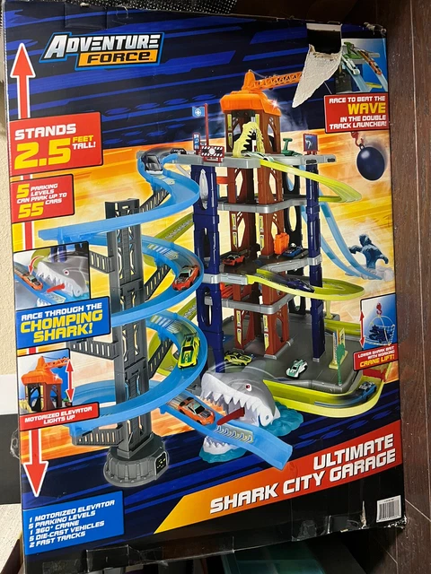 ADVENTURE FORCE ULTIMATE SHARK CITY GARAGE Playset + 5 Die Cast Cars ...