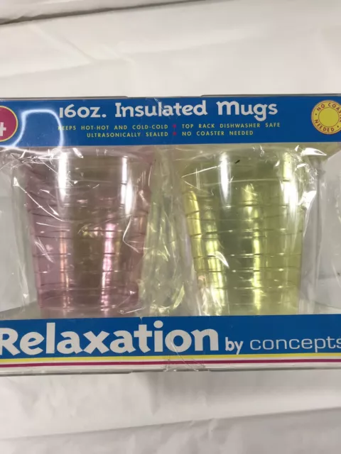 NEW Vintage Relaxation by Concepts 4 Insulated Mugs 16 oz. Multi-Color Brand NIB 4