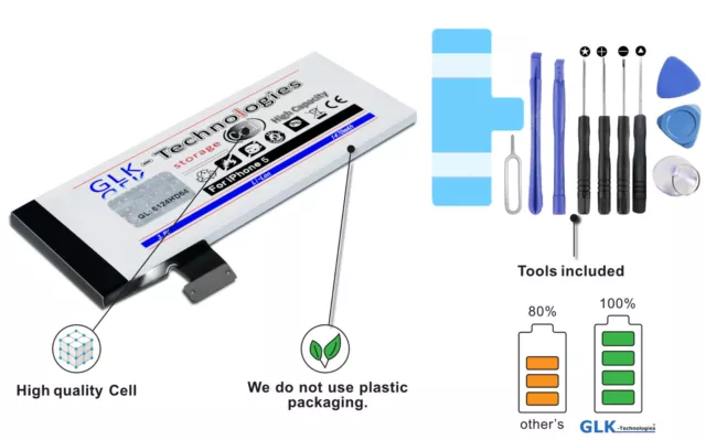 GLK LEISTUNGSSTARKER AKKU für Apple iPhone 5G 5  Accu Batterie 2 GARANTIE