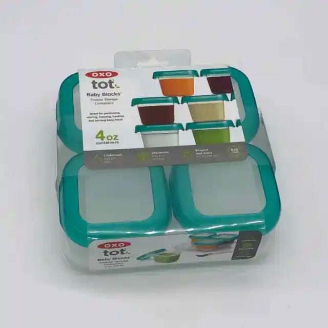 New OXO Tot Baby Blocks Freezer 4 oz Storage Containers Set of 4 With Tray