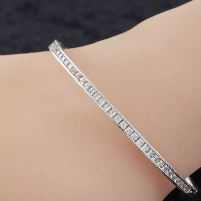 Argent Sterling Tacori Gravé Bracelet W/ Rangée De Channel Set Princesse Coupe