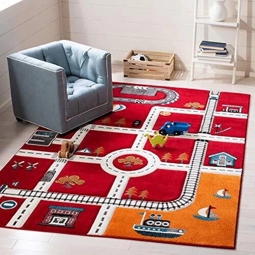 SAFAVIEH Carousel Collection 5'3" Square Red/Ivory CRK192Q Neighborhood Non-S...