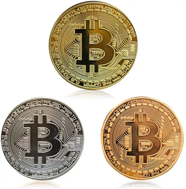 3 Pcs Bitcoin Collectors Commemorative Plated Gold Bit Coin Silver Gold Rose