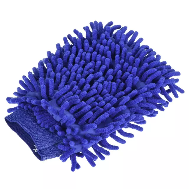 Microfiber Double Sided Chenille Dusting Wash Mitten for Cleaning, Dark Blue