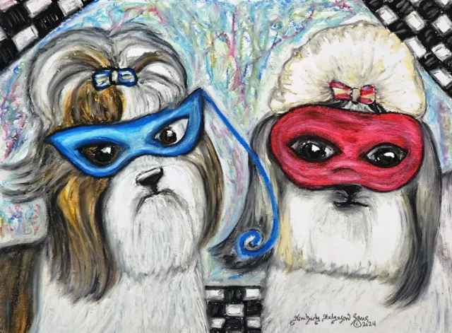 Shih Tzu Masquerade Dog Art Print 4x6 Signed by Artist KSams Gothic