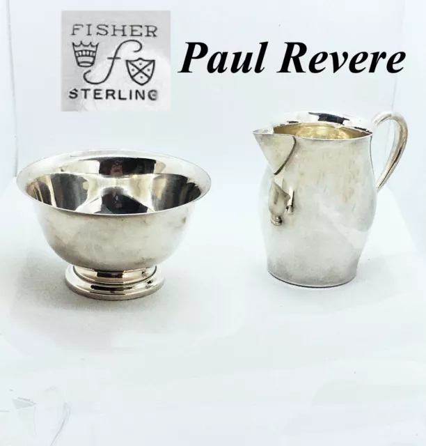 Fisher Sterling Silver Sugar Bowl & Creamer -Paul Revere Reproduction-Vintage