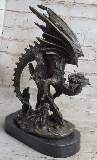 Winged Dragon Fantaisie Mythologie Gargouille Unique Bronze Statue Sculpture