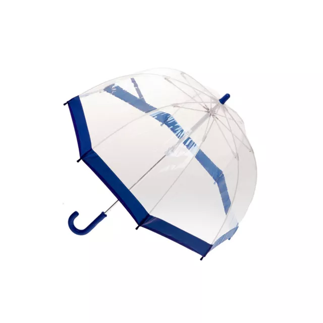 Clifton Kids 67cm Clear PVC Dome/Birdcage Umbrella Wind Resistant Navy Border