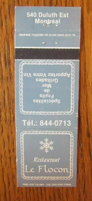 Greek Restaurant Matchbook Matchcover: Le Flocon (Montreal, Quebec) -E8