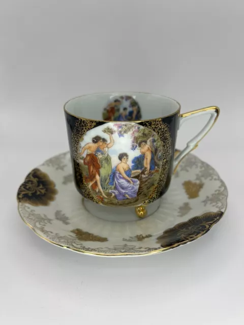 Vtg L M Royal Halsey Very Fine China Footed Tea Cup & Saucer Cherubs Angels