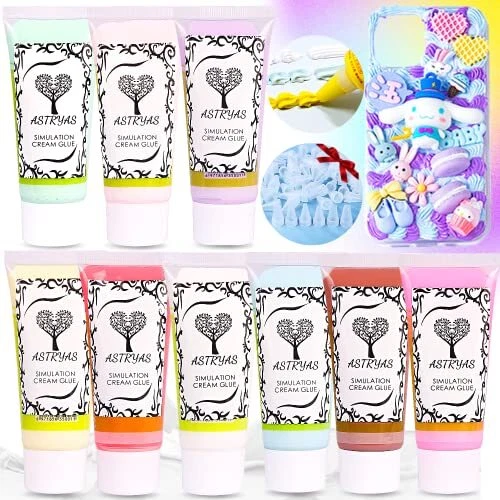 ASTRYAS Simulation Fake Whipped Cream Glue, 9 PCS Decoden Cream Clay Glue DIY...