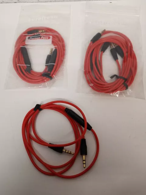5 PCs 3.5MM 1/8" RED AUX AUDIO CABLE CORD W/MIC FOR MONSTER DNA ON-EAR HEADPHONE
