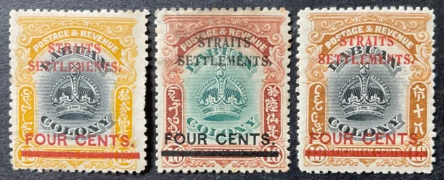 Straits Settlements 1906 3 x stamps mint hinged & vfu