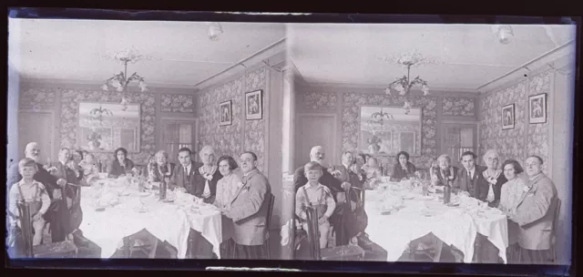 FRANCE Famille à table 1932 PHOTO NEGATIVE Plaque de verre Vintage VBn