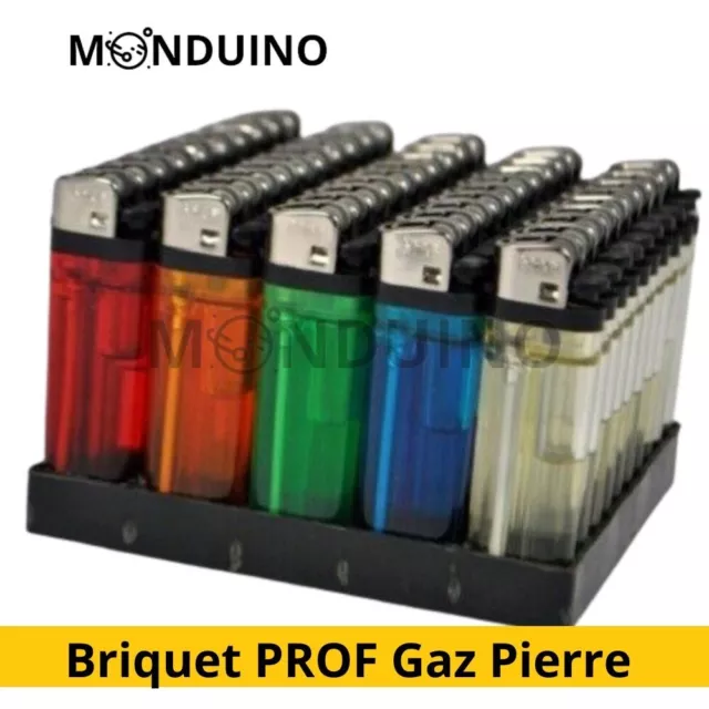 Briquet Jetable Gaz Pierre Lot de 50 Pack 5 Couleurs Transparent Grand Maxi